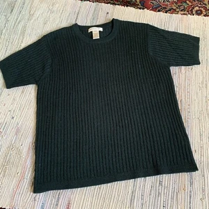 Vtg JNY Sweater Womens Small SP LambsWool Crew Short Sleeve Green Cable Knit Euc - Picture 1 of 6