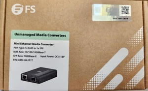 FS UMC-GA1F1T Mini Unmanaged 1x 10/100/1000Base-T RJ45 1x 1000Base-X SFP Gigabit - Picture 1 of 1