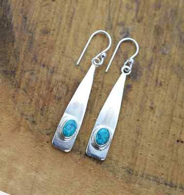 Natural Turquoise Earrings 925 Sterling Silver Handmade Unique Women Jewelry 53 - Image 1 of 4