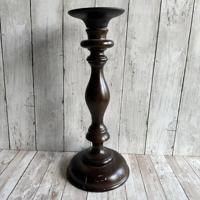 "PORTAVELAS DE MADERA MARRÓN OSCURO GRANERO DE CERÁMICA USADO 16,5"" DE ALTO" Foto 1 de 4