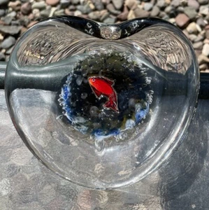 VINTAGE GORGEOUS HEAVY CLEAR HEART SHAPE FISH BOWL/CANDY GLASS DISH ?MURANO?RARE - Picture 1 of 11