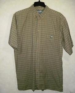 Big Dogs Shirt Men 1X Tan Green Plaid Pleated Short Sleeve Button Up - Picture 1 of 10