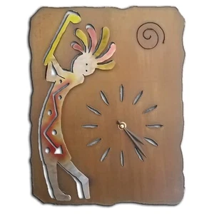 Kokopelli Golf Drive, Southwest Cut Out Clock, Sunset Swirl Finish, Steel, Metal - Picture 1 of 6