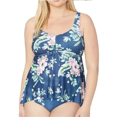 Becca Womens Plus 2X Blue Floral Tank Bikini Top Swimsuit RETAG DF52 - Image 1 of 2