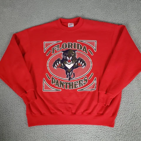 VINTAGE Florida Panthers Sweater Mens 2XL Red Cotton Polyester Graphic Hanes 93 Cover
