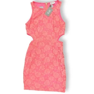 POPPY LUX.  GORGEOUS PINK LACY SHORT SLEEVE DRESS UK SIZE 14 - Picture 1 of 3