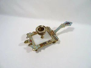 Antico Candelabro A Mano Bronzo e Smalti Cloisonnes Smalti Candlestick Leuchter - Bild 1 von 12