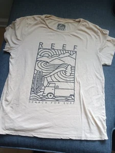 Reef Men’s Small Search For Surf Beige  T-Shirt Small Cactus Van - Picture 1 of 5
