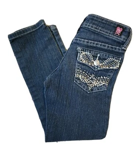 Pink Latte Girls Skinny Leg Blue Jeans Size 6 Embellished Pockets - Picture 1 of 11