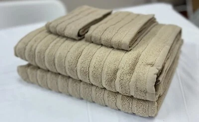 New 4 Piece Ribbed Bath Towel Set- Nougat - Image 1 of 3