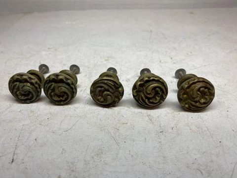 Vintage Lot Of 5 Brass Drawer Knobs Pulls Cover