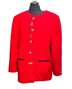 Vintage Coat UT Ursl Trachten Wool Red Christmas Buttons Germany Trim Size 44 - Picture 1 of 17