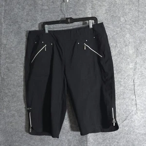 Jamie Sadock Shorts Womens Sz 18 Black Bermuda Golf Solid Nylon Pockets Zipper - Picture 1 of 16