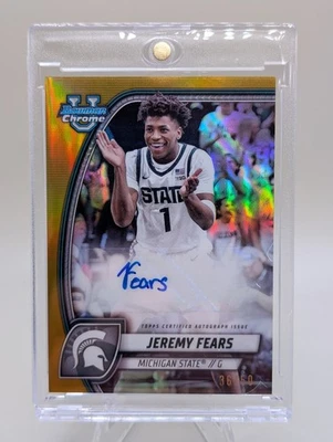 2024 - 25 Bowman U 铬 Jeremy Fears Prospect 签名金色折射器 /50 MSU — 第 1/2 张图片