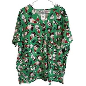 UA Scrubs Women’s Christmas Top, Size 4X, Two Pockets Santa Snowmen Pattern - Picture 1 of 16