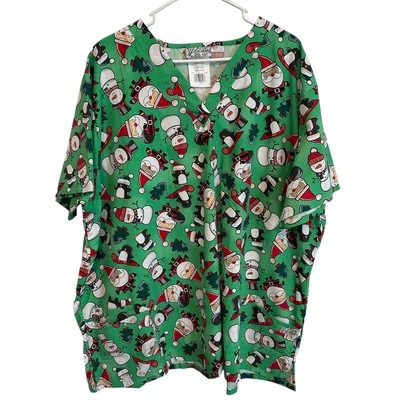 UA Scrubs Women’s Christmas Top, Size 4X, Two Pockets Santa Snowmen Pattern - Image 1 of 4