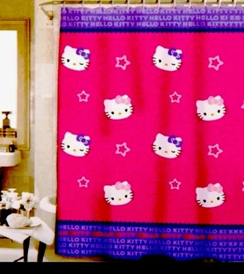 Cortina de ducha de tela Hello Kitty by Sanrio 72 x 72" NUEVA EN PAQUETE rosa púrpura  Foto 1 de 3
