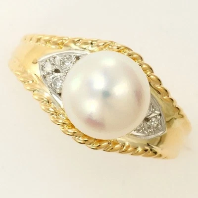 Anillo Platino 900 Oro Amarillo 18K Tamaño 12.5 Perla Diamante Envío Gratis Usado Foto 1 de 4