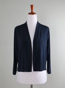 CHICO'S $109 Slinky Navy Cropped Open Front Jacket Top Size 1 US 8 / 10 / Medium - Picture 1 of 6