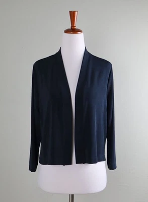 CHICO'S $109 Slinky Navy Cropped Open Front Jacket Top Size 1 US 8 / 10 / Medium - Image 1 of 4