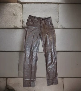 Pantalones rectos de cuero marrón coñac Dolce & Gabbana de cintura alta talla 44 grande - Imagen 1 de 12