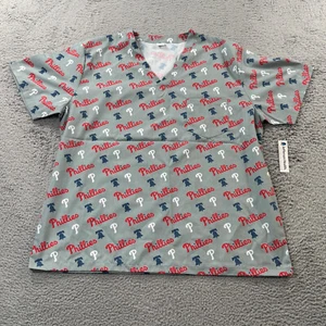 Philadelphia Phillies Scrub Top 2XL All Over Print Logo Liberty Bell Gray NEW - Picture 1 of 11