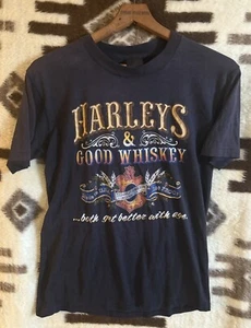 80s Vintage Harley Davidson Harleys & Good whiskey T-shirt 3D Emblem size Small - Picture 1 of 14