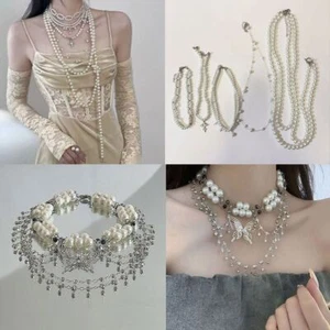 Cross Multi-layered Pearl Necklace Women's Clavicle Chain Jewelry Gift - Picture 1 of 15