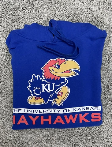 Vintage Russell Kansas University Hoodie Mens Large Blue Jayhawks Cotton C6 Cover