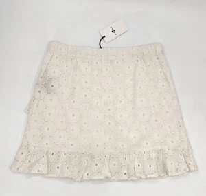 NEW 7 for all Mankind Skirt Womens Large Ivory Mini Ruffle Elastic Waist Eyelet - Picture 1 of 8