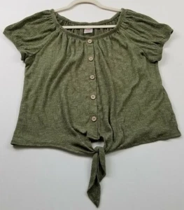 No Boundaries Blouse Womens Juniors XL Green Popover Stretch Short Sleeve Casual - Picture 1 of 10