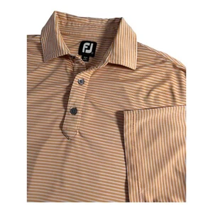 FootJoy  Mens Golf Polo Large Peach & White Striped Short Sleeve Breathable - Picture 1 of 4