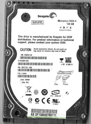 Seagate ST9120817AS 120GB Sata Hard Drive P/N: 9DG132-285 F/W: 3.AAA  5RE  WU - Image 1 of 2