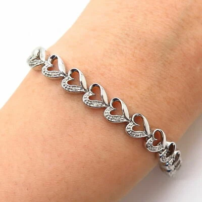 4CT Heart Shape 14K White Gold Over Lab Created Diamond Tennis Bracelet Size7.5" - Image 1 of 4