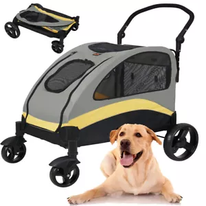 XXL Heavy Duty Dog Stroller Double Door Pet Trolley Carrier Cart Foldable Jogger - Picture 1 of 12