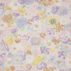 Cotton Fabric 1980s Floral Pastel Flowers Pink Purple Yellow Ameritex 1 Yard 44" - Picture 1 of 3