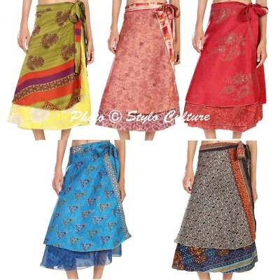 Women Art Silk Printed Midi Wrap Around Beach Wear Dress Magic Skirt Lot 10 Pcs - Image 1 of 4