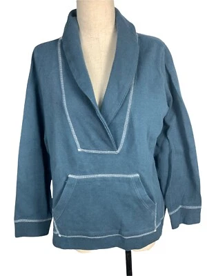 Suéter Caribbean Joe Mujer Grande Manga Larga Bolsillos Cuello Azul Algodón Foto 1 de 4