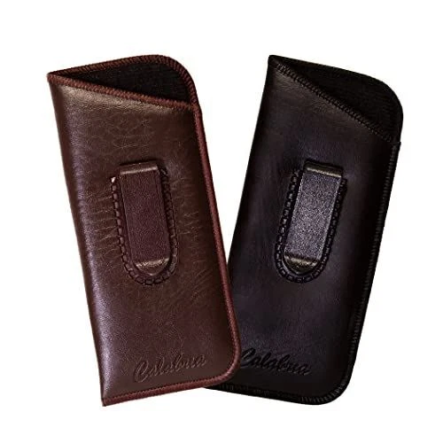 Calabria Delgado Medio Clip Suave Estuche para Gafas 2 PACK-1 Negro y 1 Marrón Syn. Cuero Foto 1 de 1