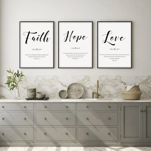 Faith Hope Love 3er Set Bibelvers Wandkunstdrucke, Schriftposter Jeremia - Bild 1 von 4