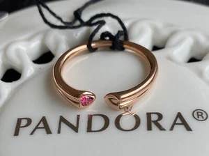 Auténtico Anillo Abierto Pandora ROSA DOS CORAZONES #186570CZR - Imagen 1 de 6