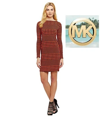 Michael Kors 女式 XS 人字形和千鸟格哑光球衣换装连衣裙全新带标签 — 第 1/4 张图片