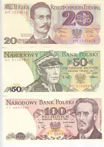 POLEN 20 50 100 ZLOTYCH 1982 1988 P-142 143 149 UNC - Bild 1 von 2