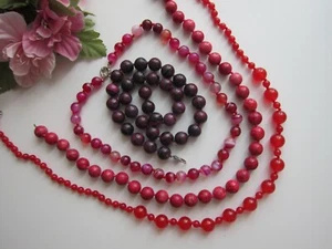 Red Pink Plum Colour Beaded Necklace\s Onyx, Jade or Other. - Picture 1 of 45