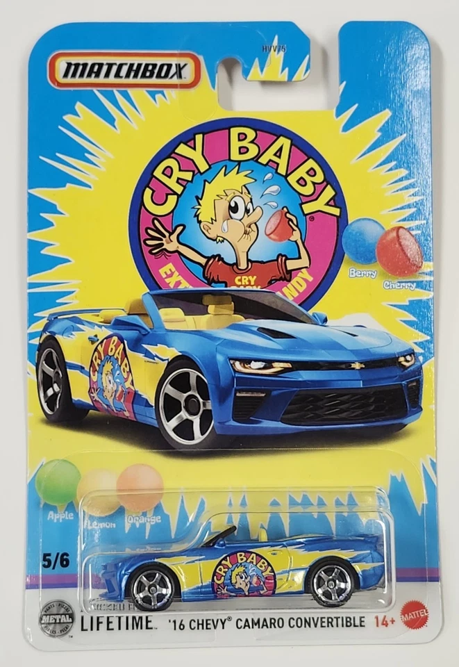 2025 Matchbox Candy Series Mix 2 5/6 Cry Baby 2016 Chevy Camaro Convertible Blue - Image 1 of 4