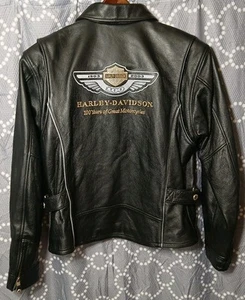 100th Anniversary Women's Size Large Black Leather Harley Davidson Jacket - Picture 1 of 22