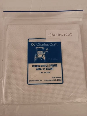 Charles Craft 11 Count Cross Stitch White Aida Fabric 12" X 18" 100% Cotton - Image 1 of 3