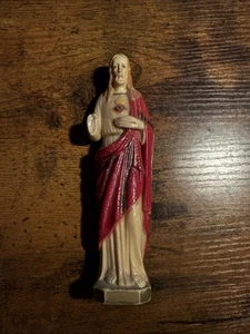 Vintage Sacred Heart Of Jesus Plastic Statue 6 Inch Figurine Hong Kong - Picture 1 of 10