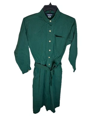 Maxi Camisa Vestido De Colección Lands End 8 Verde Cinturón Cottage Modesto Años 90 EE. UU. Foto 1 de 4