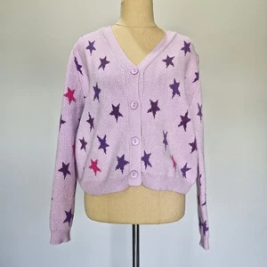 Little Party Dress Pink & Purple Star Pattern Long Sleeve Knit Cardigan Size S - Imagen 1 de 7